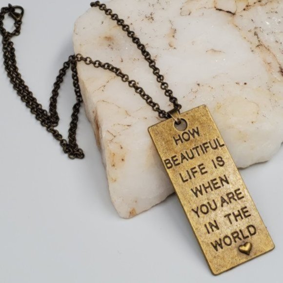 FP Jewelry Bronze Antique Gold Necklace Graphic Bar Pendant Standard Chain - Picture 4 of 5